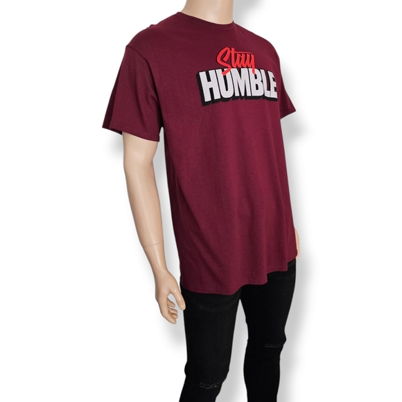 "Stay Humble" Maroon Graphic Print T-Shirt Shirt - Picture 5 of 8